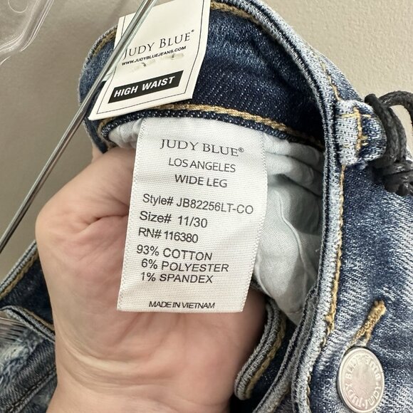 NEW JUDY BLUE CELESTE jeans high rise wide leg distressed crop blue denim 11/30 - Picture 1 of 8